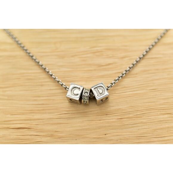 Christian Dior Vintage Block Logo Necklace Pendant Charm CD Silver Signed BinBJ - Picture 2 of 12